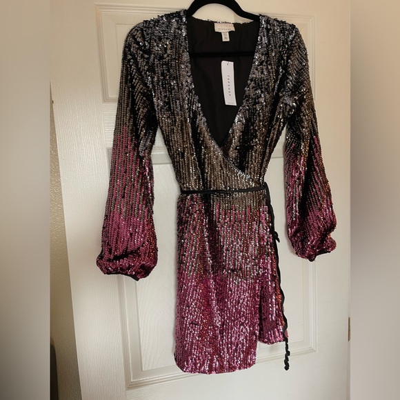 NEW Topshop ombré sequin wrap dress long sleeve - Picture 5 of 10